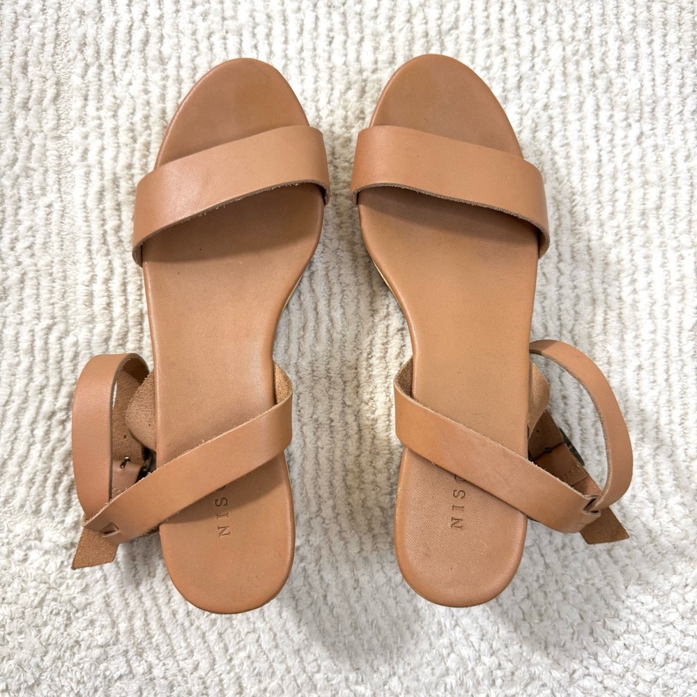 Nisolo Sarita Tan Leather Wooden Wedge Sandals Size 9 - Picture 6 of 13